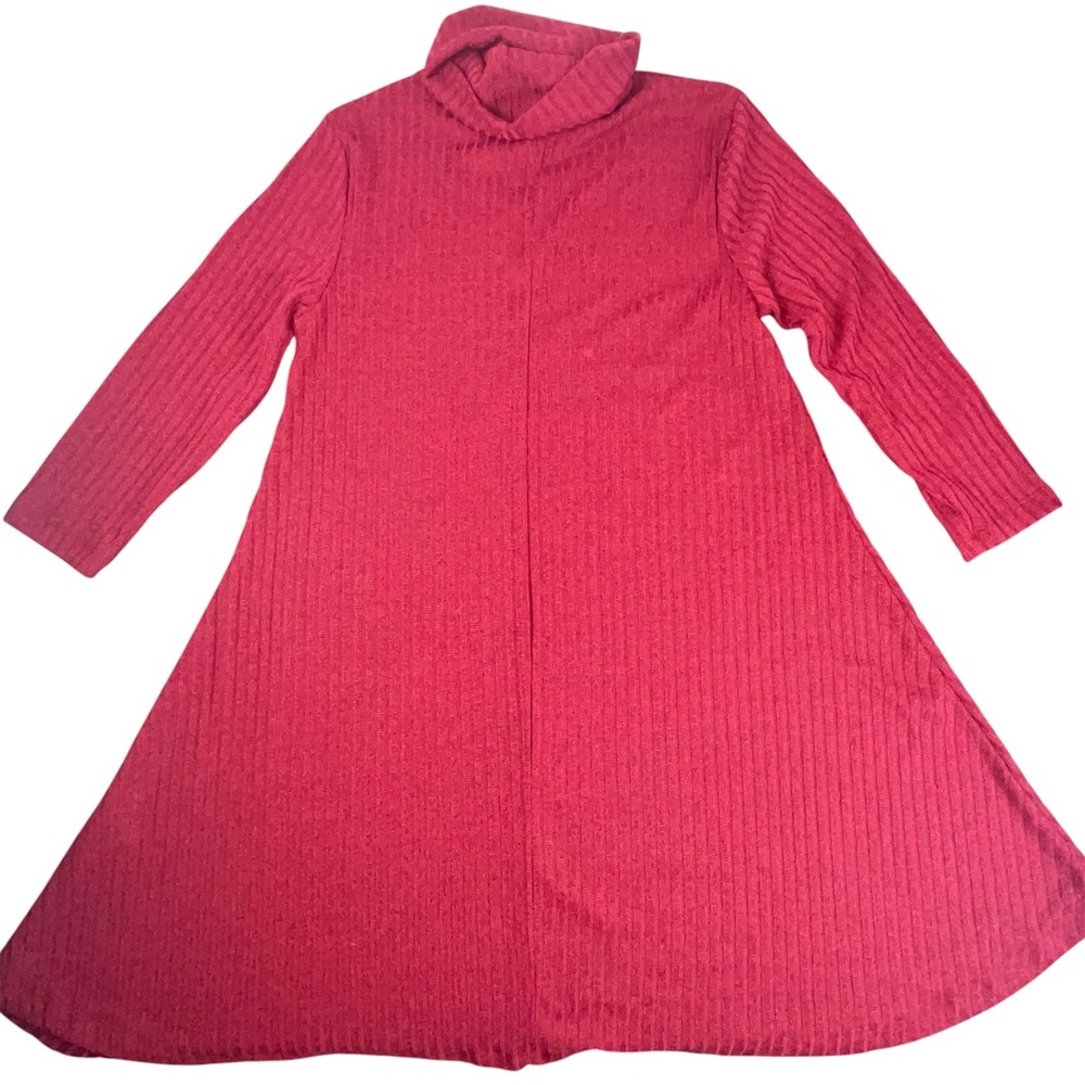 Discreet Ribbed Knit Cowl Neck Fit-and-Flare Dress/Tunic Large - Picture 3 of 8